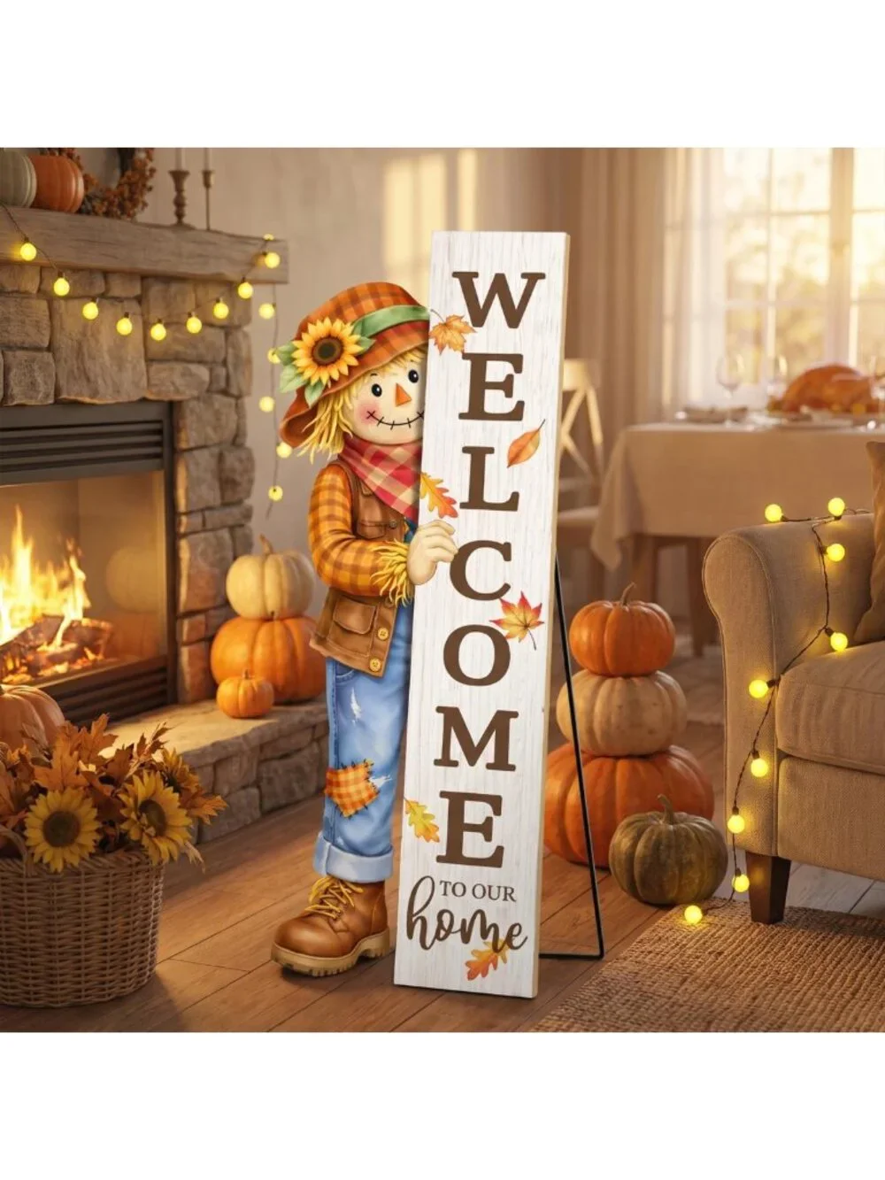 Autumn Wooden Scarecrow Welcome Sign - 42